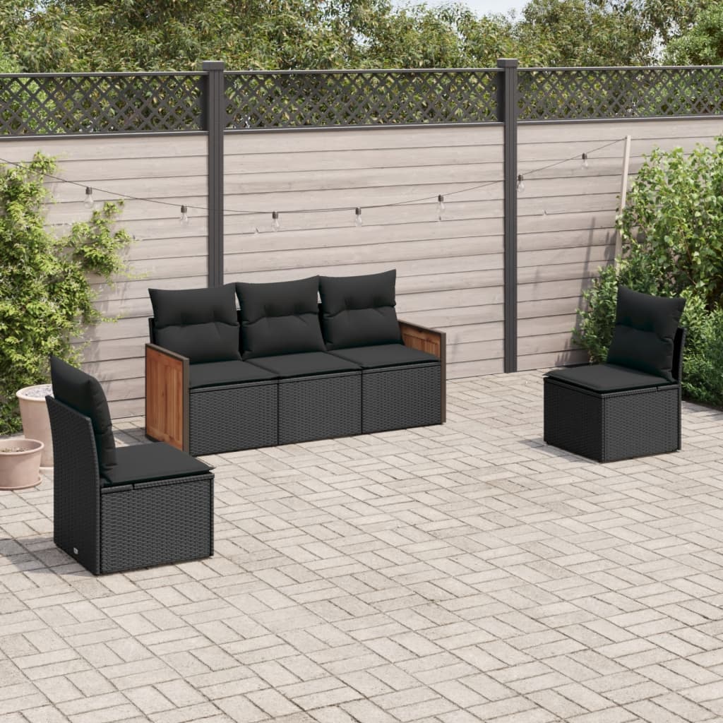 Set Divani Da Giardino 5 Pz Con Cuscini In Polyrattan Nero