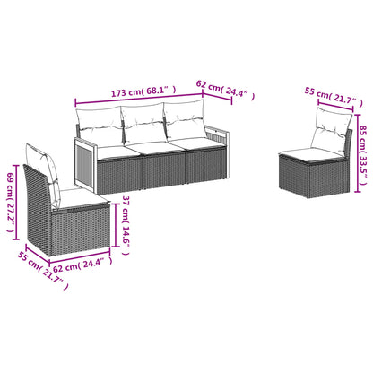 Set Divano Da Giardino 5 Pz Con Cuscini Grigio In Polyrattan