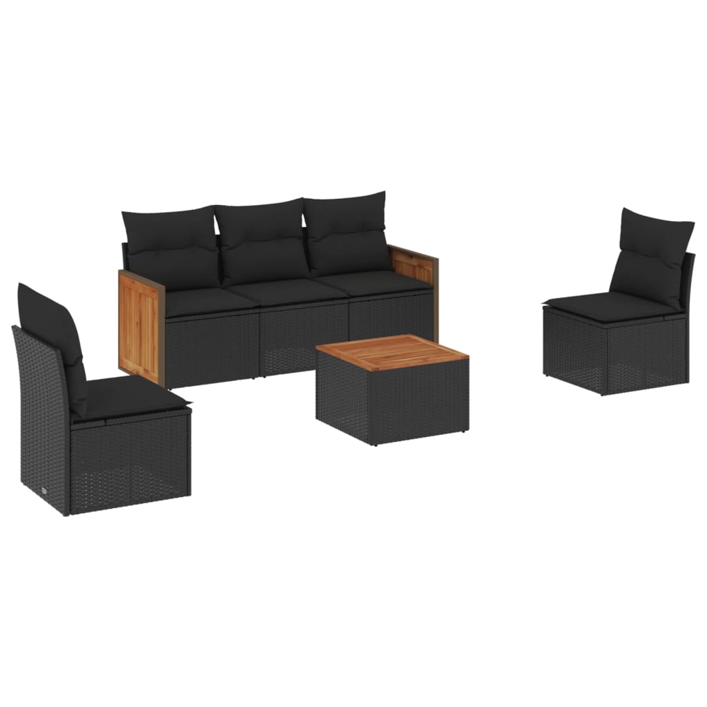 Set Divano Da Giardino 6 Pz Con Cuscini Nero In Polyrattan