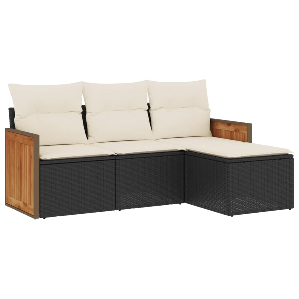 Set Divani Da Giardino 4 Pz Con Cuscini Nero In Polyrattan