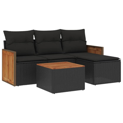 Set Divani Da Giardino 5 Pz Con Cuscini In Polyrattan Nero