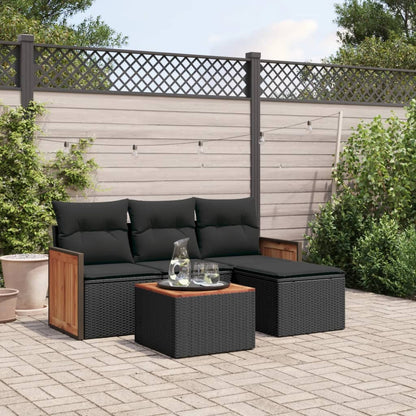 Set Divani Da Giardino 5 Pz Con Cuscini In Polyrattan Nero