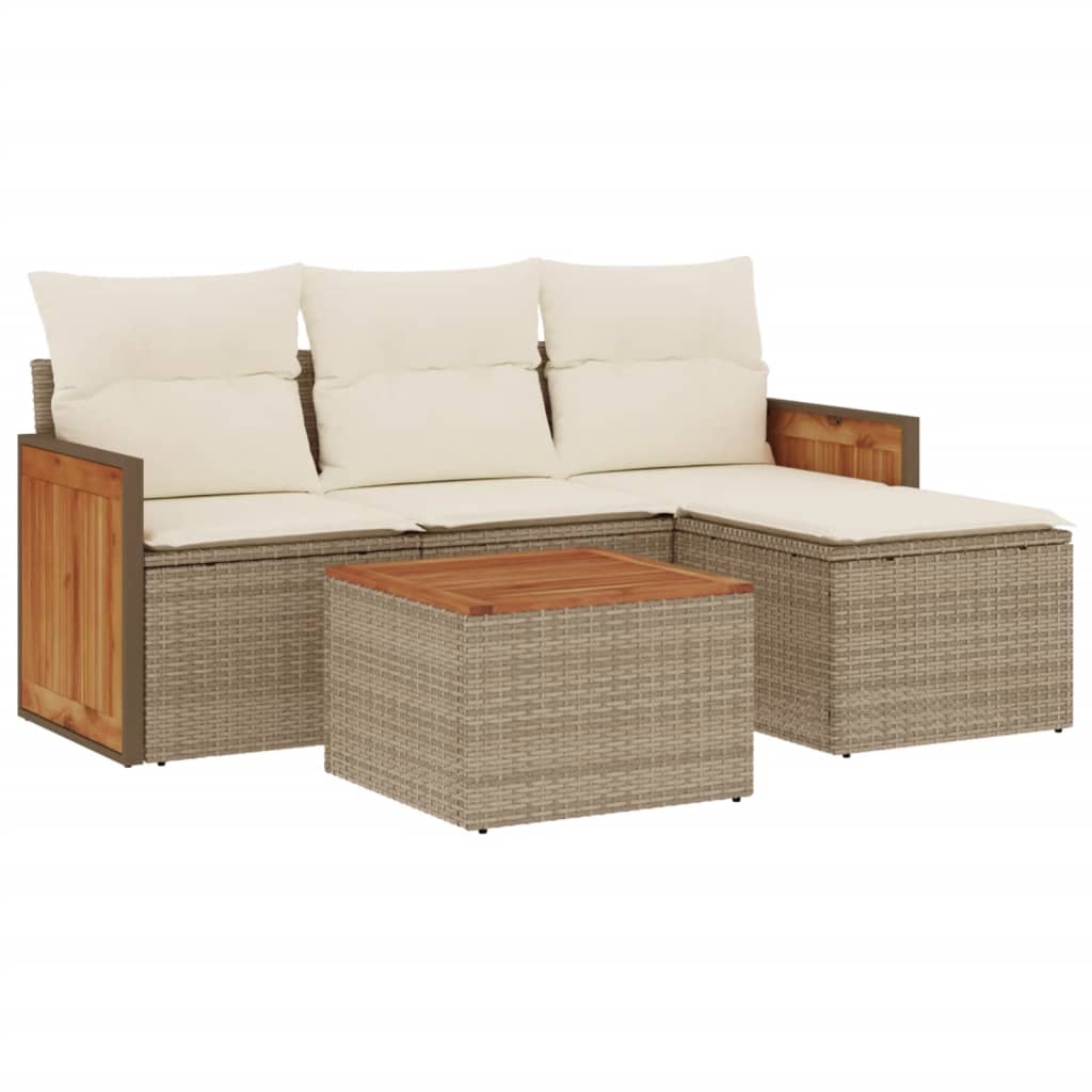 Set Divano Da Giardino 5 Pz Con Cuscini Beige In Polyrattan