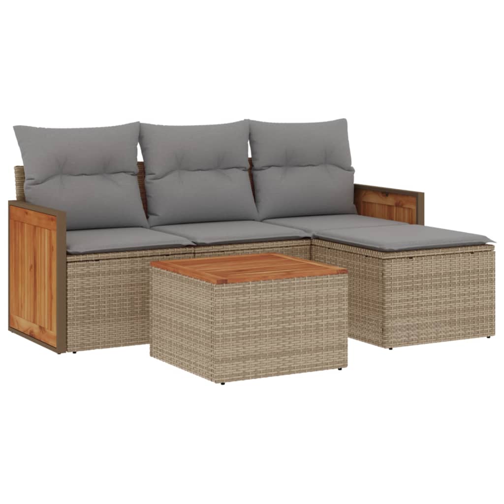 Set Divano Da Giardino 5 Pz Con Cuscini Beige In Polyrattan