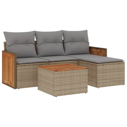 Set Divano Da Giardino 5 Pz Con Cuscini Beige In Polyrattan