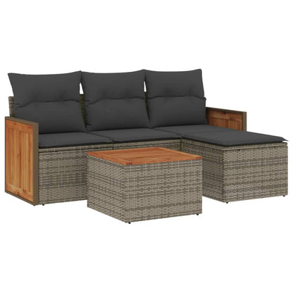 Set Divano Da Giardino 5 Pz Con Cuscini Grigio In Polyrattan