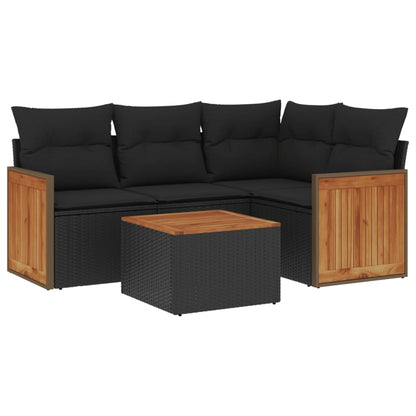 Set Divani Da Giardino 5 Pz Con Cuscini In Polyrattan Nero