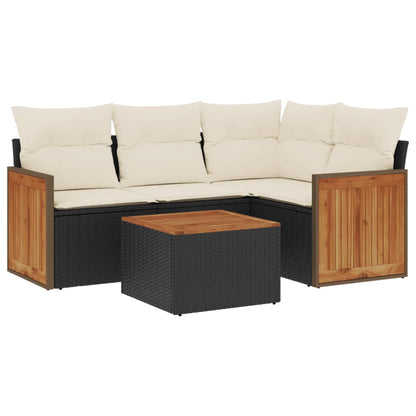 Set Divani Da Giardino 5 Pz Con Cuscini In Polyrattan Nero