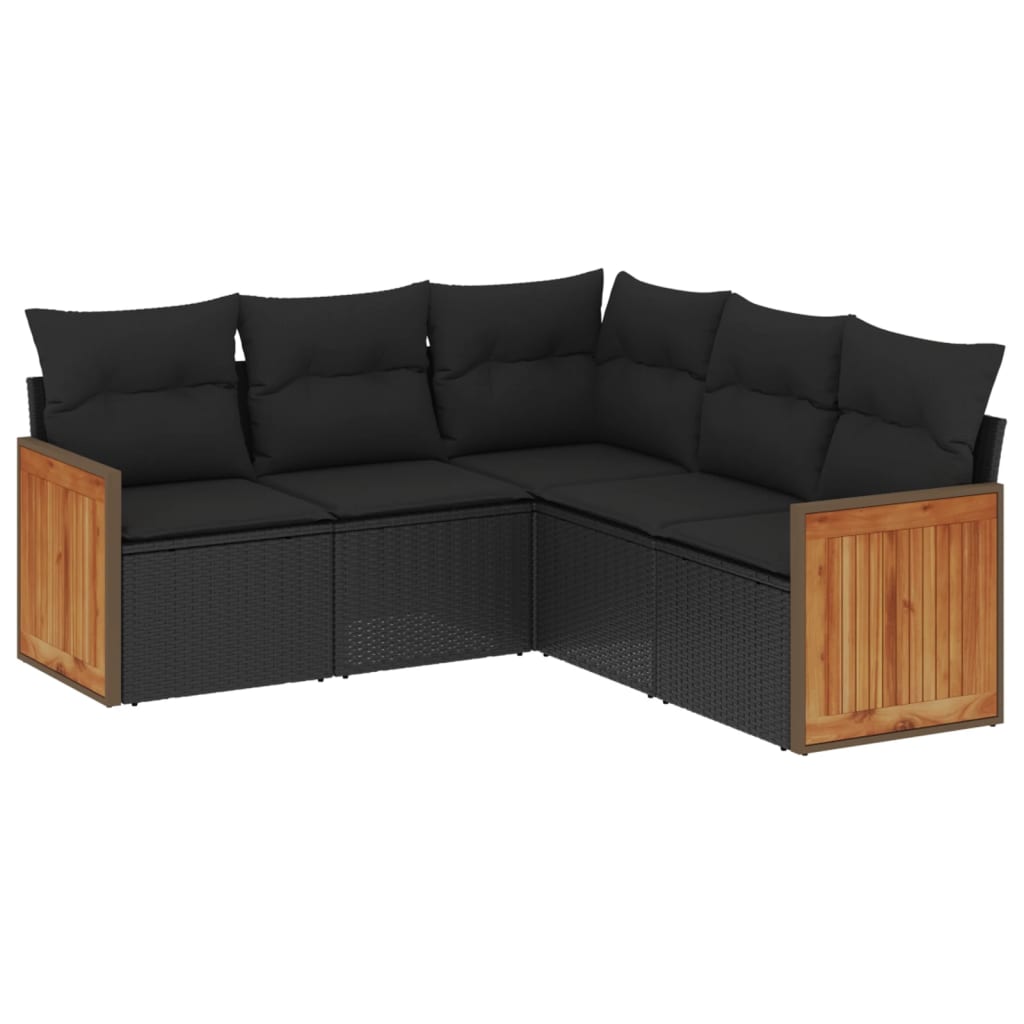 Set Divani Da Giardino 5 Pz Con Cuscini In Polyrattan Nero