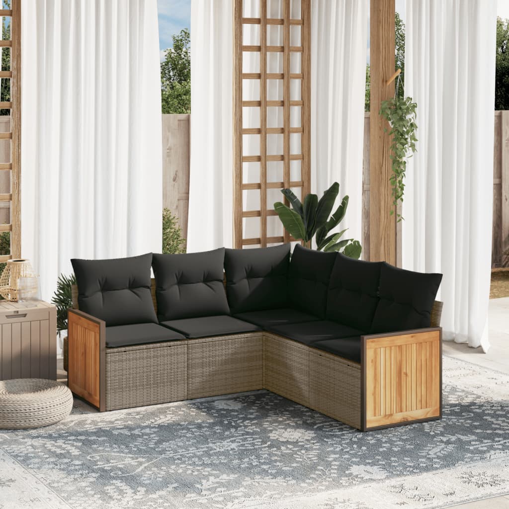 Set Divano Da Giardino 5 Pz Con Cuscini Grigio In Polyrattan