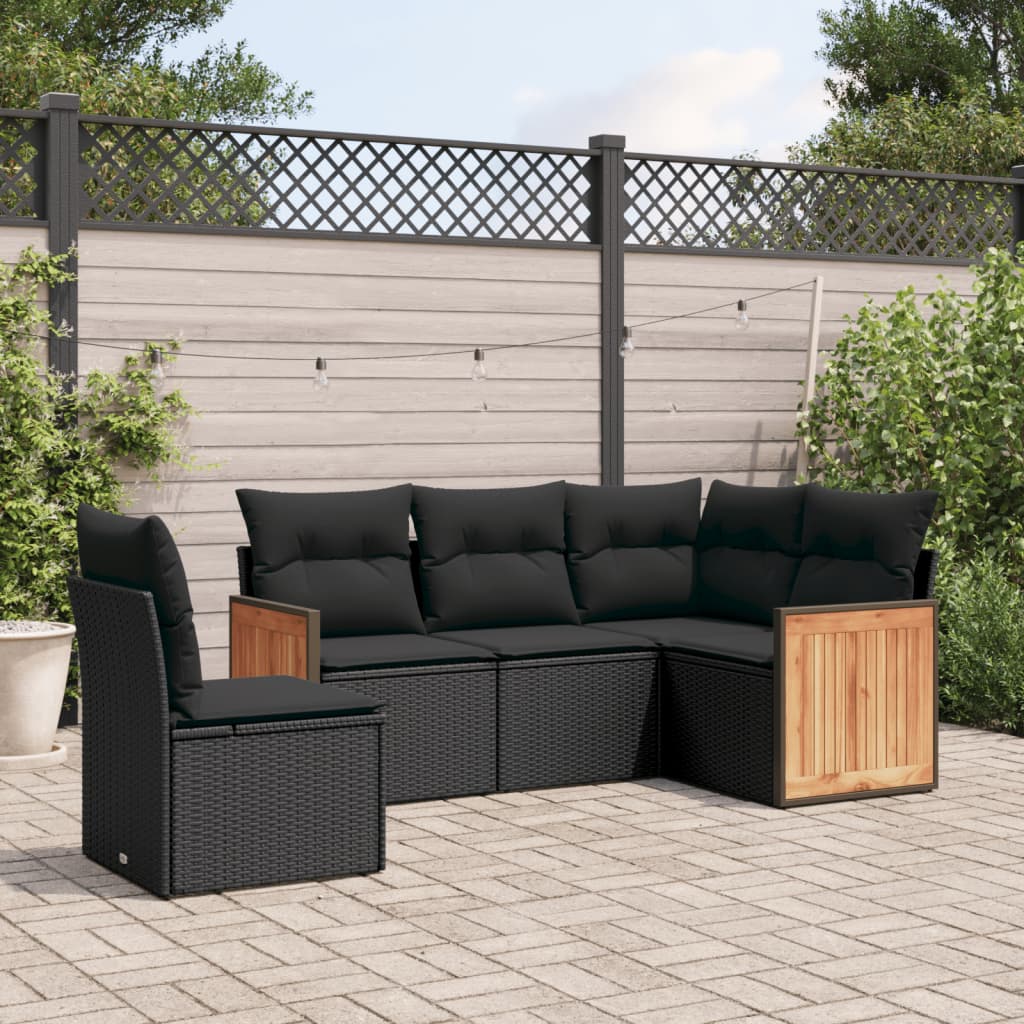 Set Divani Da Giardino 5 Pz Con Cuscini In Polyrattan Nero