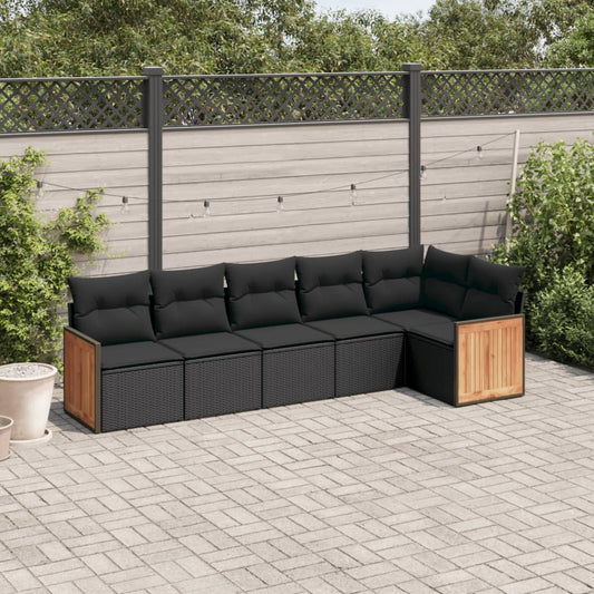 Set Divano Da Giardino 6 Pz Con Cuscini Nero In Polyrattan