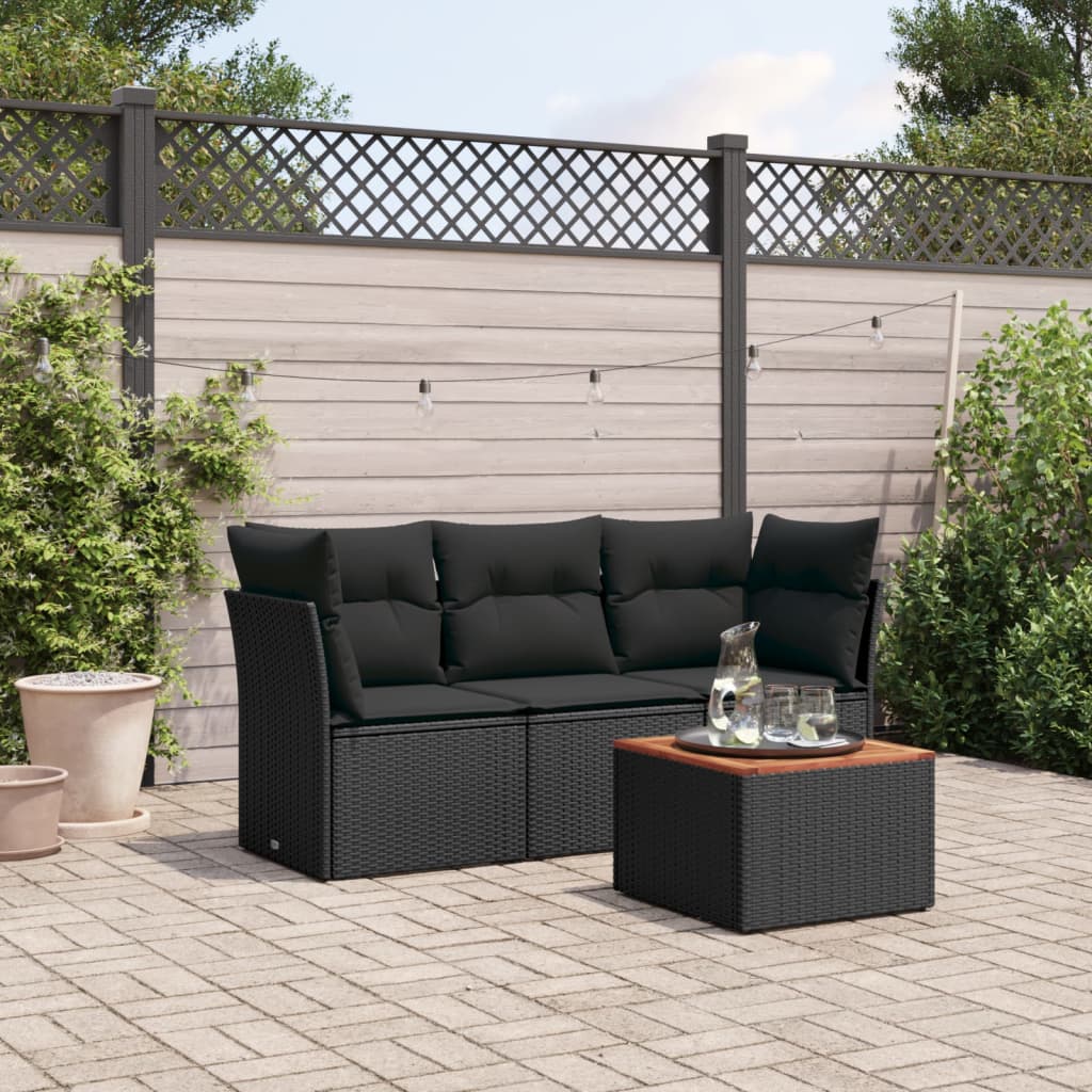 Set Divani Da Giardino 4 Pz Con Cuscini Nero In Polyrattan