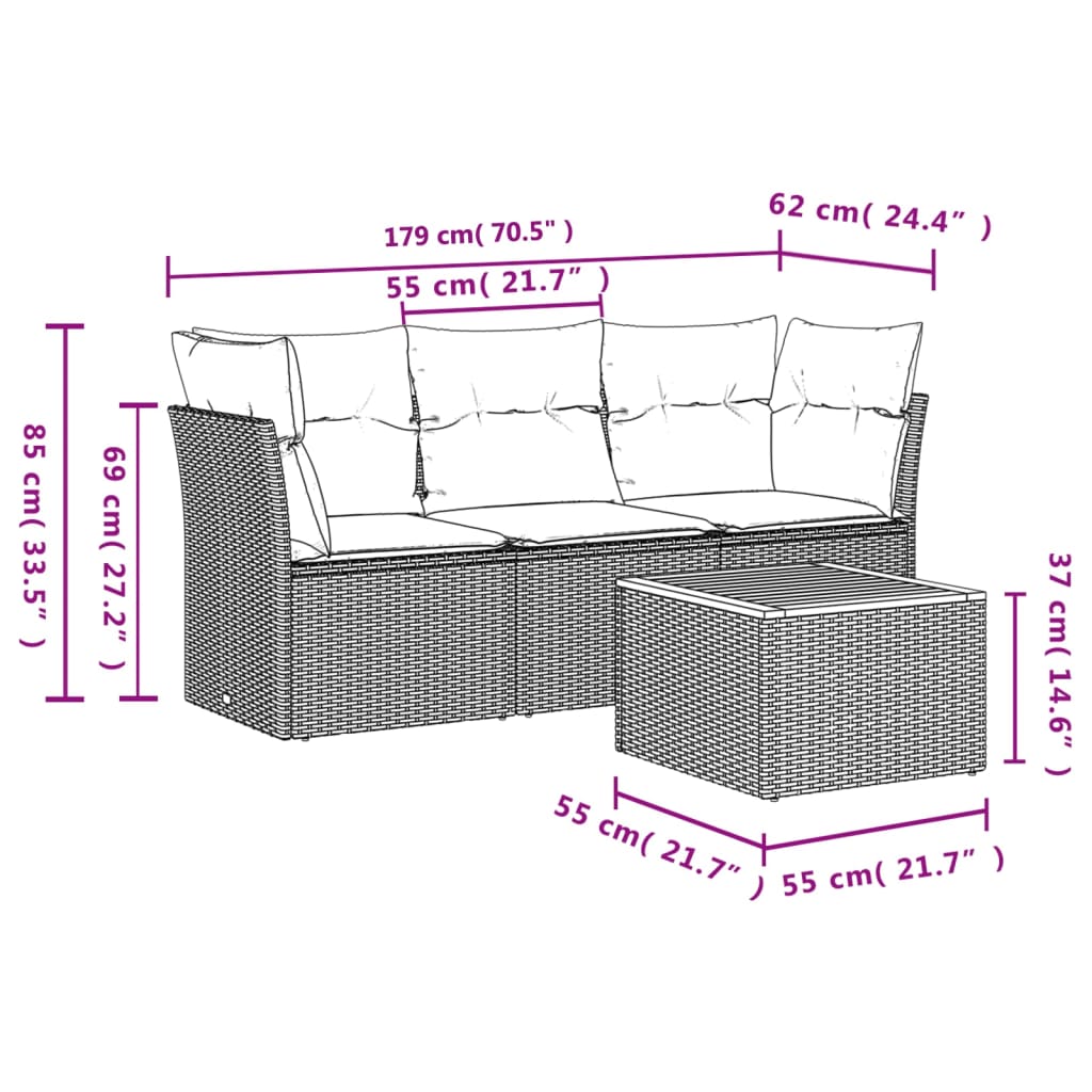 Set Divani Da Giardino 4 Pz Con Cuscini Nero In Polyrattan