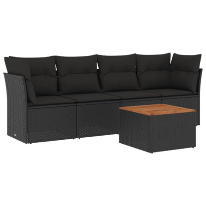 Set Divani Da Giardino 5 Pz Con Cuscini In Polyrattan Nero