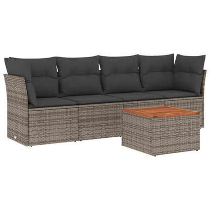 Set Divano Da Giardino 5 Pz Con Cuscini Grigio In Polyrattan