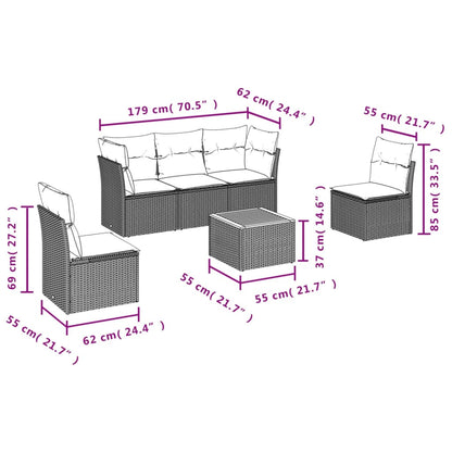 Set Divano Da Giardino 6 Pz Con Cuscini Nero In Polyrattan