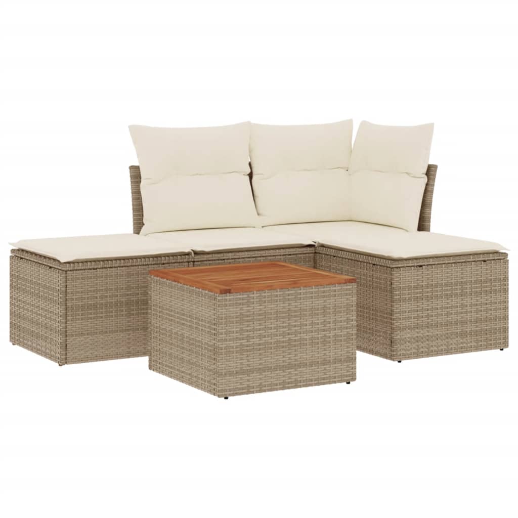 Set Divano Da Giardino 5 Pz Con Cuscini Beige In Polyrattan