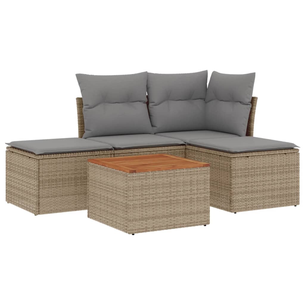 Set Divano Da Giardino 5 Pz Con Cuscini Beige In Polyrattan