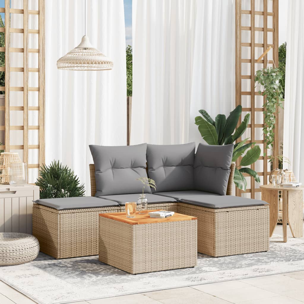 Set Divano Da Giardino 5 Pz Con Cuscini Beige In Polyrattan