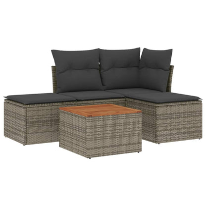 Set Divano Da Giardino 5 Pz Con Cuscini Grigio In Polyrattan