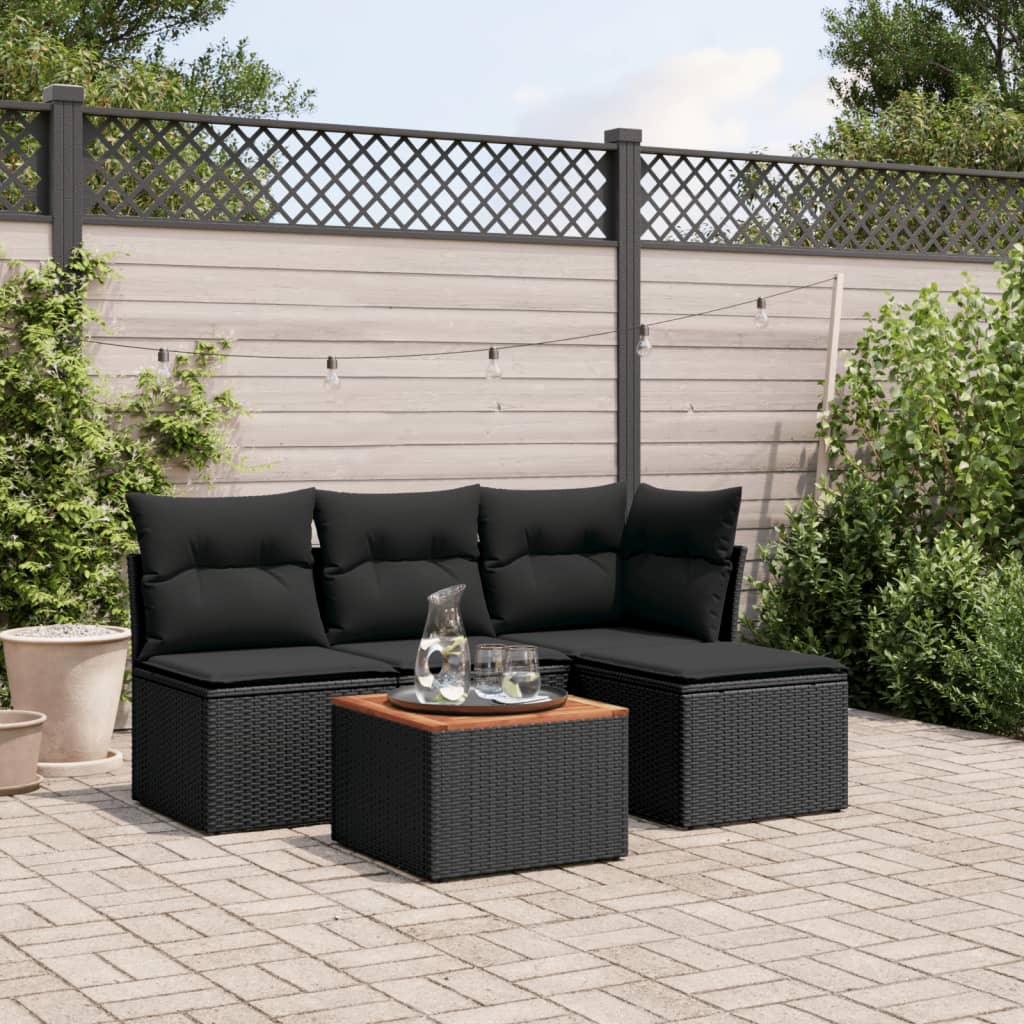 Set Divani Da Giardino 5 Pz Con Cuscini In Polyrattan Nero