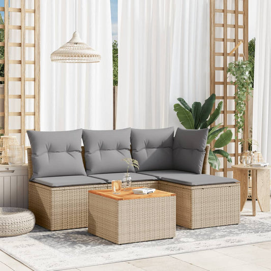 Set Divano Da Giardino 5 Pz Con Cuscini Beige In Polyrattan