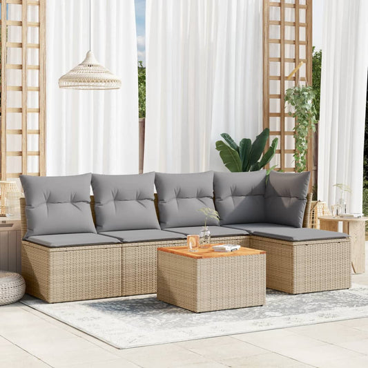 Set Divano Da Giardino 6 Pz Con Cuscini Beige In Polyrattan