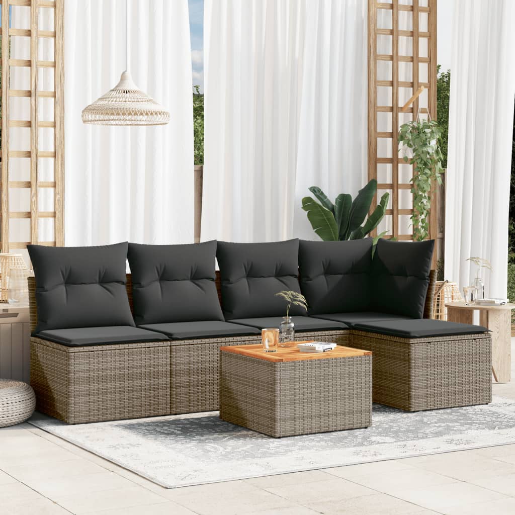 Set Divano Da Giardino 6 Pz Con Cuscini Grigio In Polyrattan