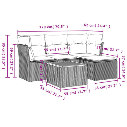 Set Divano Da Giardino 5 Pz Con Cuscini Grigio In Polyrattan