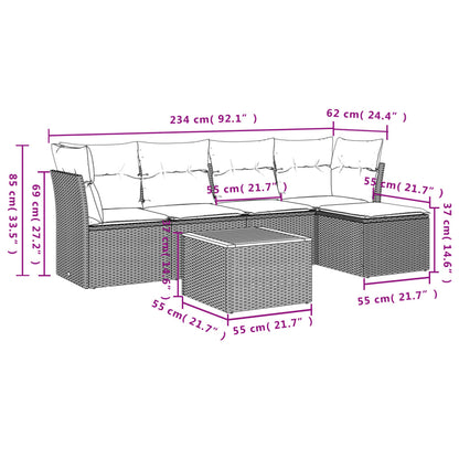 Set Divano Da Giardino 6 Pz Con Cuscini Nero In Polyrattan