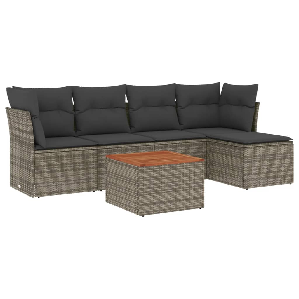 Set Divano Da Giardino 6 Pz Con Cuscini Grigio In Polyrattan