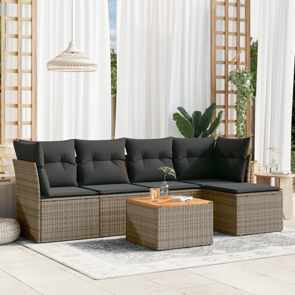 Set Divano Da Giardino 6 Pz Con Cuscini Grigio In Polyrattan