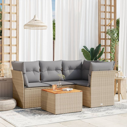 Set Divano Da Giardino 5 Pz Con Cuscini Beige In Polyrattan