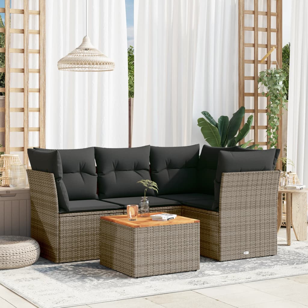 Set Divano Da Giardino 5 Pz Con Cuscini Grigio In Polyrattan