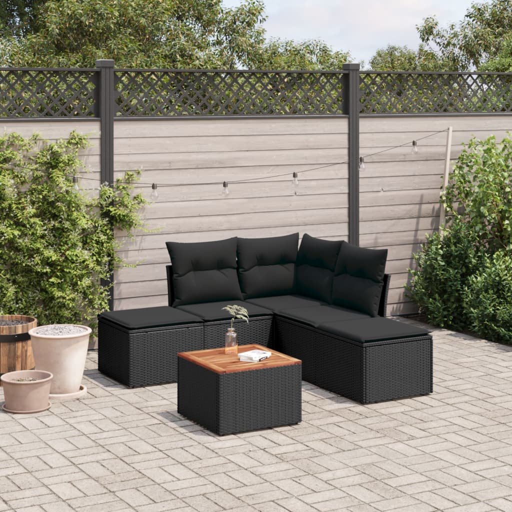 Set Divano Da Giardino 6 Pz Con Cuscini Nero In Polyrattan