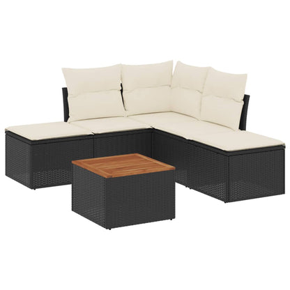 Set Divano Da Giardino 6 Pz Con Cuscini Nero In Polyrattan