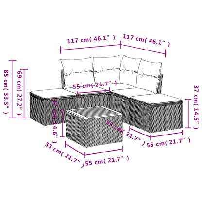 Set Divano Da Giardino 6 Pz Con Cuscini Nero In Polyrattan