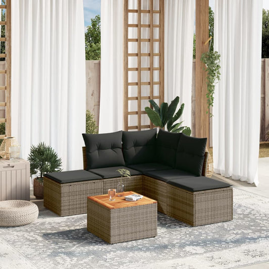 Set Divano Da Giardino 6 Pz Con Cuscini Grigio In Polyrattan