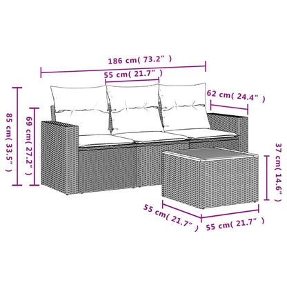 Set Divani Da Giardino 4 Pz Con Cuscini Nero In Polyrattan