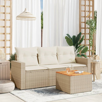 Set Divano Da Giardino 4 Pz Con Cuscini Beige In Polyrattan