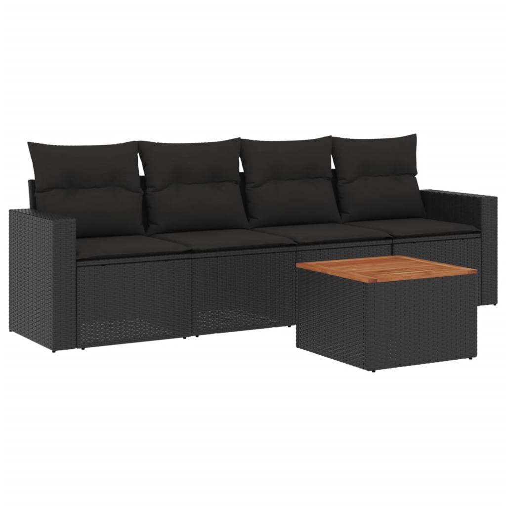 Set Divani Da Giardino 5 Pz Con Cuscini In Polyrattan Nero