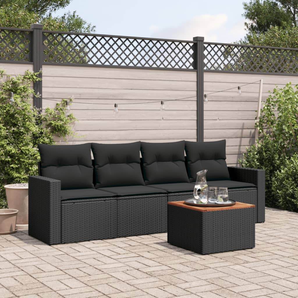 Set Divani Da Giardino 5 Pz Con Cuscini In Polyrattan Nero