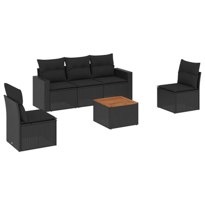 Set Divano Da Giardino 6 Pz Con Cuscini Nero In Polyrattan