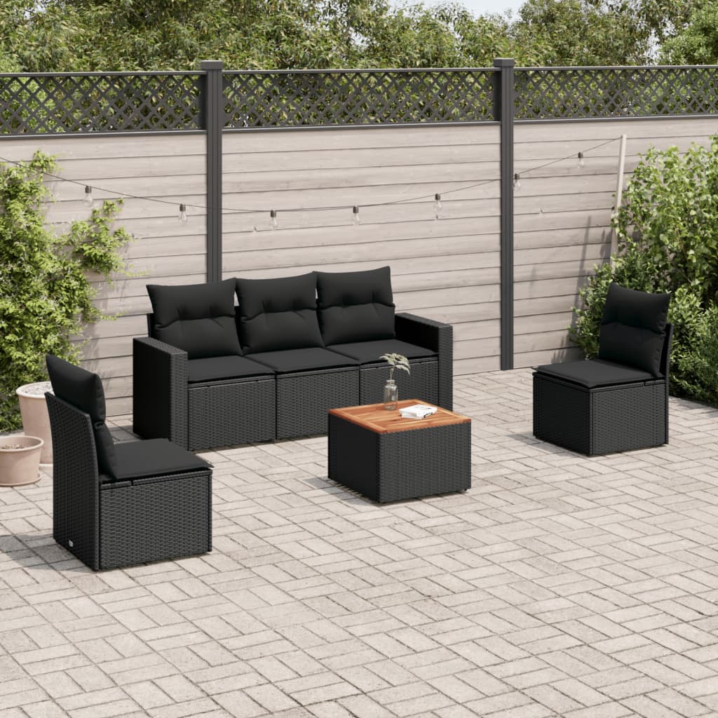 Set Divano Da Giardino 6 Pz Con Cuscini Nero In Polyrattan