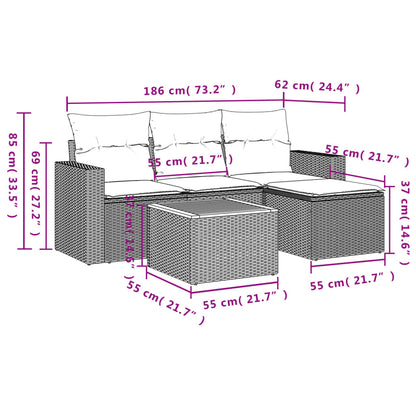 Set Divani Da Giardino 5 Pz Con Cuscini In Polyrattan Nero