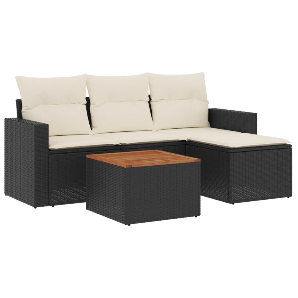 Set Divani Da Giardino 5 Pz Con Cuscini In Polyrattan Nero