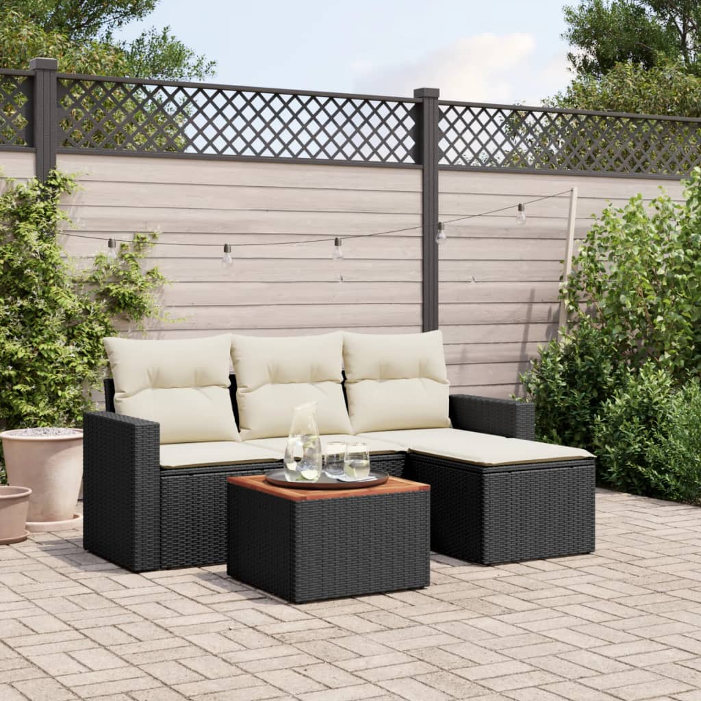 Set Divani Da Giardino 5 Pz Con Cuscini In Polyrattan Nero