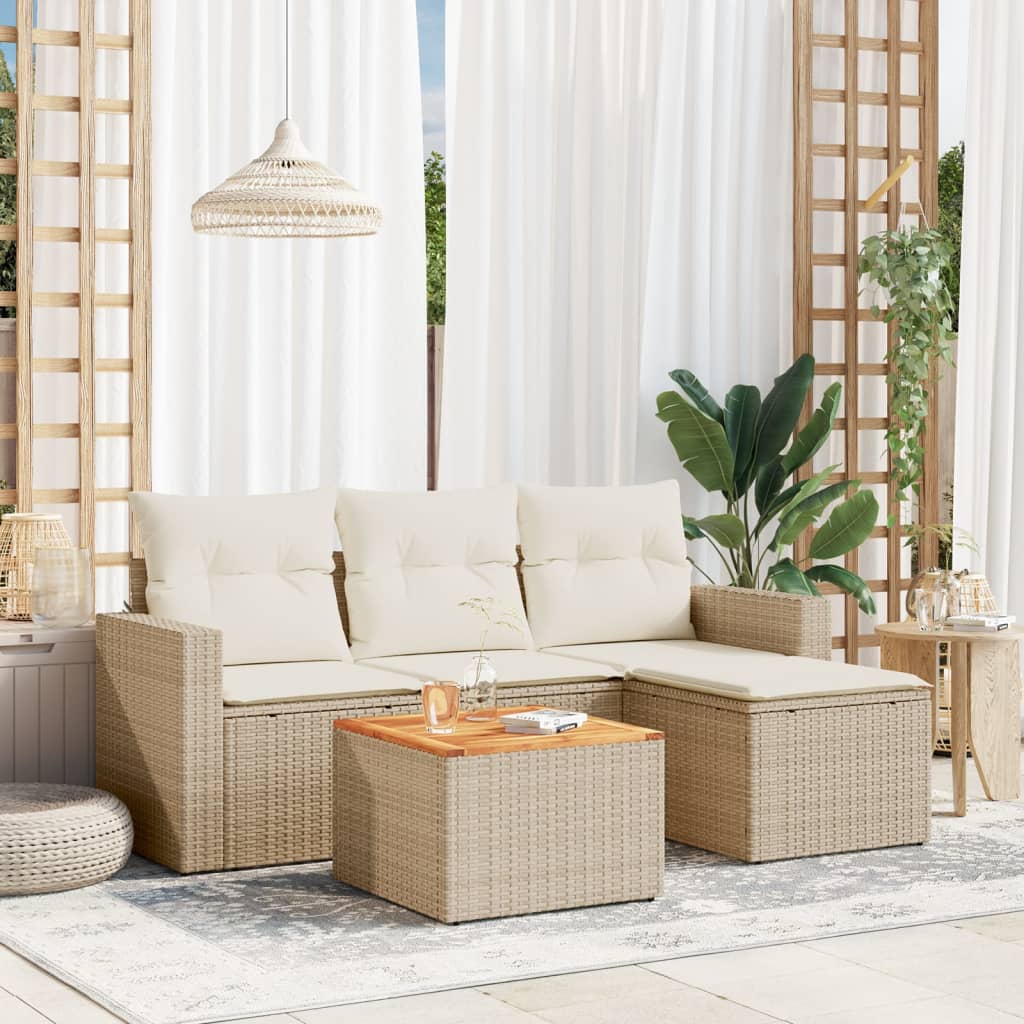 Set Divano Da Giardino 5 Pz Con Cuscini Beige In Polyrattan