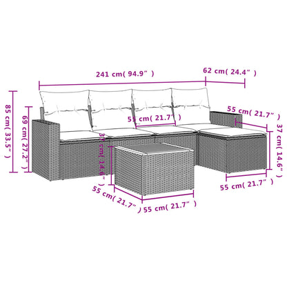 Set Divano Da Giardino 6 Pz Con Cuscini Nero In Polyrattan